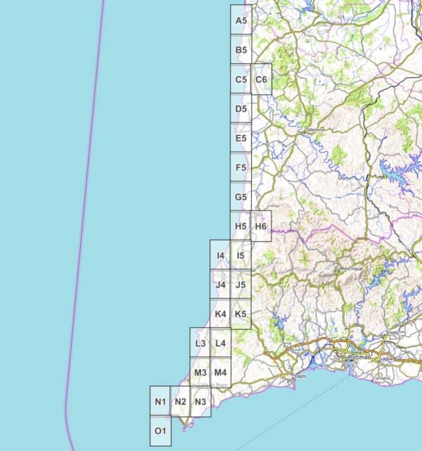 Vista prèvia del mapa de senderisme en PDF Vista general del full de la Rota Vicentina