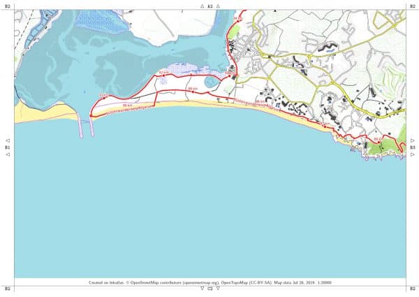 Mapa de caminhada do Algarve em pdf Faro Folha de Alvor B2 com moldura