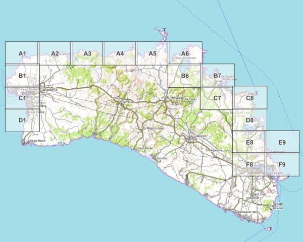 Vorschau pdf Wanderkarte Menorca GR 223 Teil 1 Blattübersicht