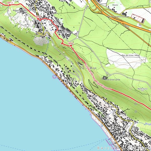 Visualize o mapa de caminhada em PDF de Trieste e arredores, resolução de 300 dpi