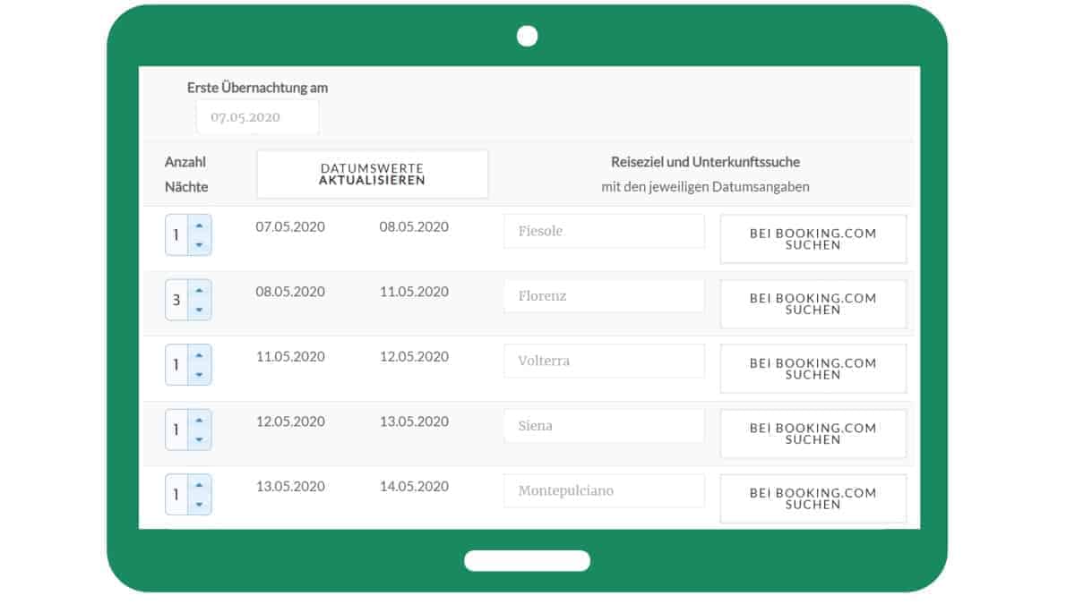 tabular booking aid